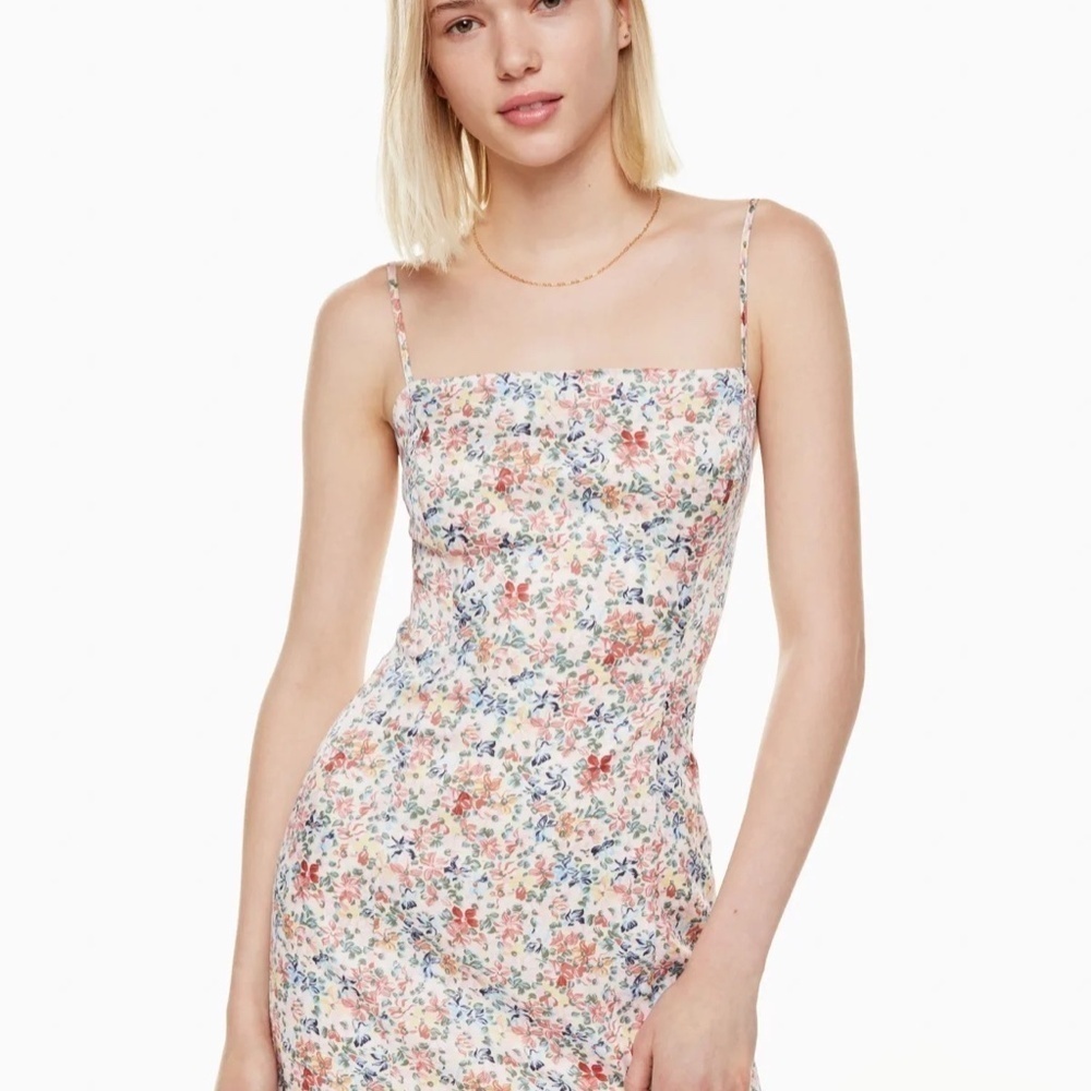 Aritzia Sunday best shimmer satin mini dress banana cream yellow/mch pink